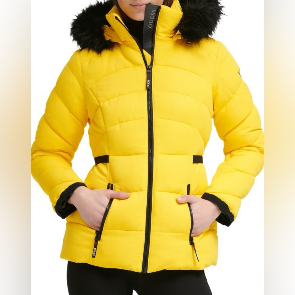 Guess faux fur trim puffer jacket. Medium